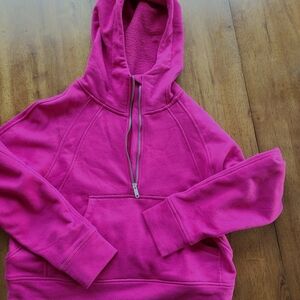 Vibrant Pink Hooded Sweatshirt with Partial Zipper